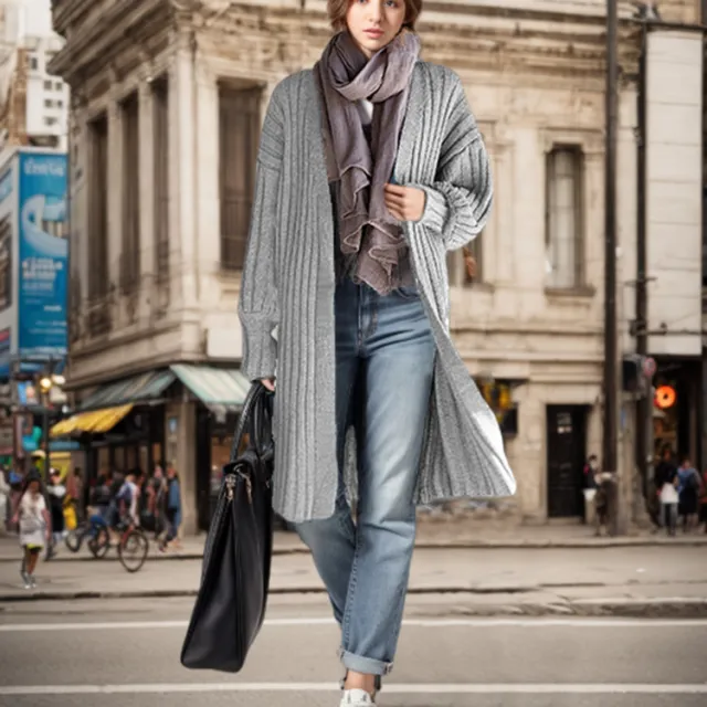 Foreign Trade Mid length Knitted Cardigan Jacket Gray - Shop at LoveMi