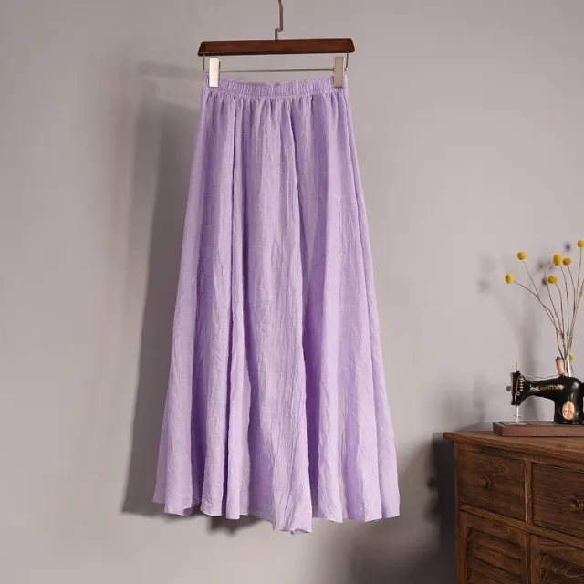 Plus Size Mori Girl Linen A Line Skirt Pleated Violet - Shop at LoveMi