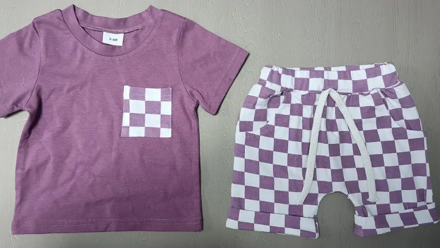 Baby's Casual Short-sleeved Plaid Shorts Suit