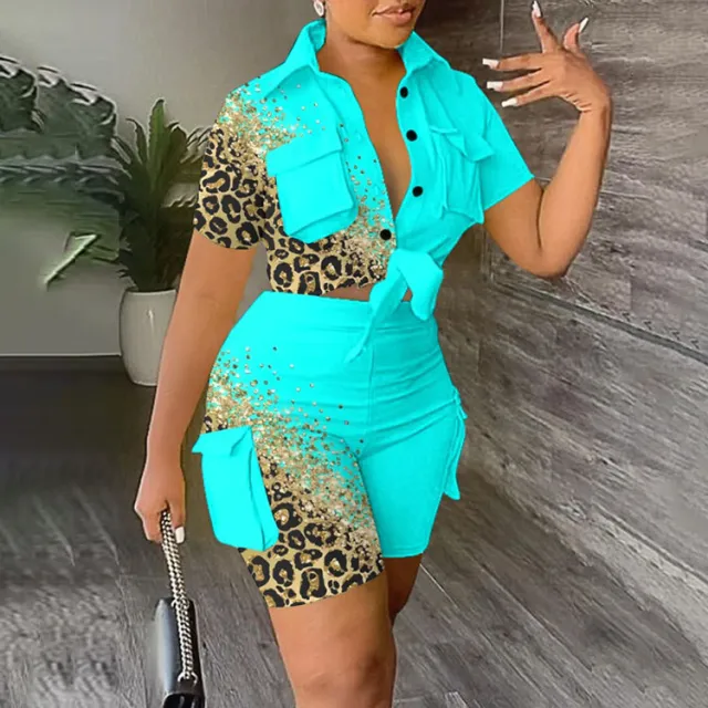 Women's Fashion Shirt And Shorts Suit Blue - Shop at LoveMi