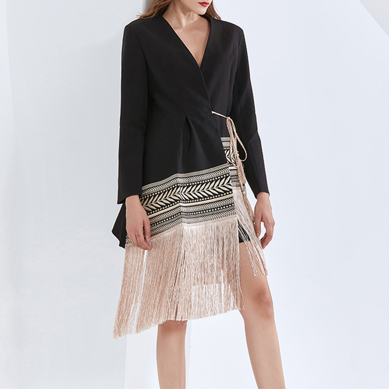 Women's Fashionable Fringed Embroidered Hem Irregular Blazer — image 1