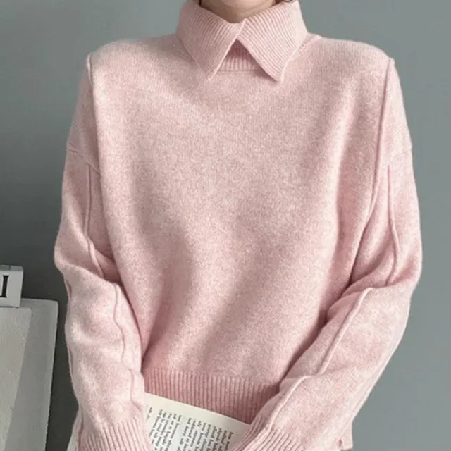Fashion Pullover Knitting Autumn And Winter Comfortable Basic Top Pink - Shop at LoveMi