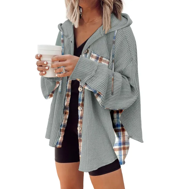 Plaid Casual Hooded Drawstring Coat Dark Gray - Shop at LoveMi