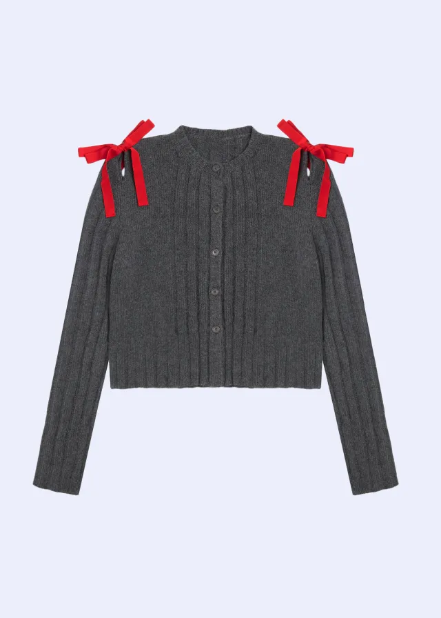 Women's Spring Clothing Round Neck Long Sleeve Tied Twist Knitted Cardigan Gray - Shop at LoveMi
