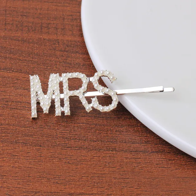 Letter Side Clip Bangs Rhinestone Mrs Pearl Silver - Shop at LoveMi