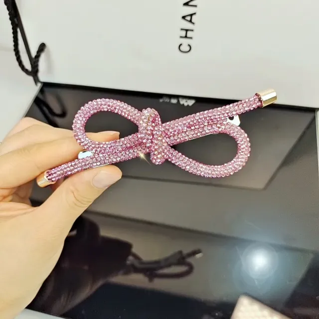 Rhinestone Bow Spring Clip Advanced Sense Light Pink Diamond - Shop at LoveMi