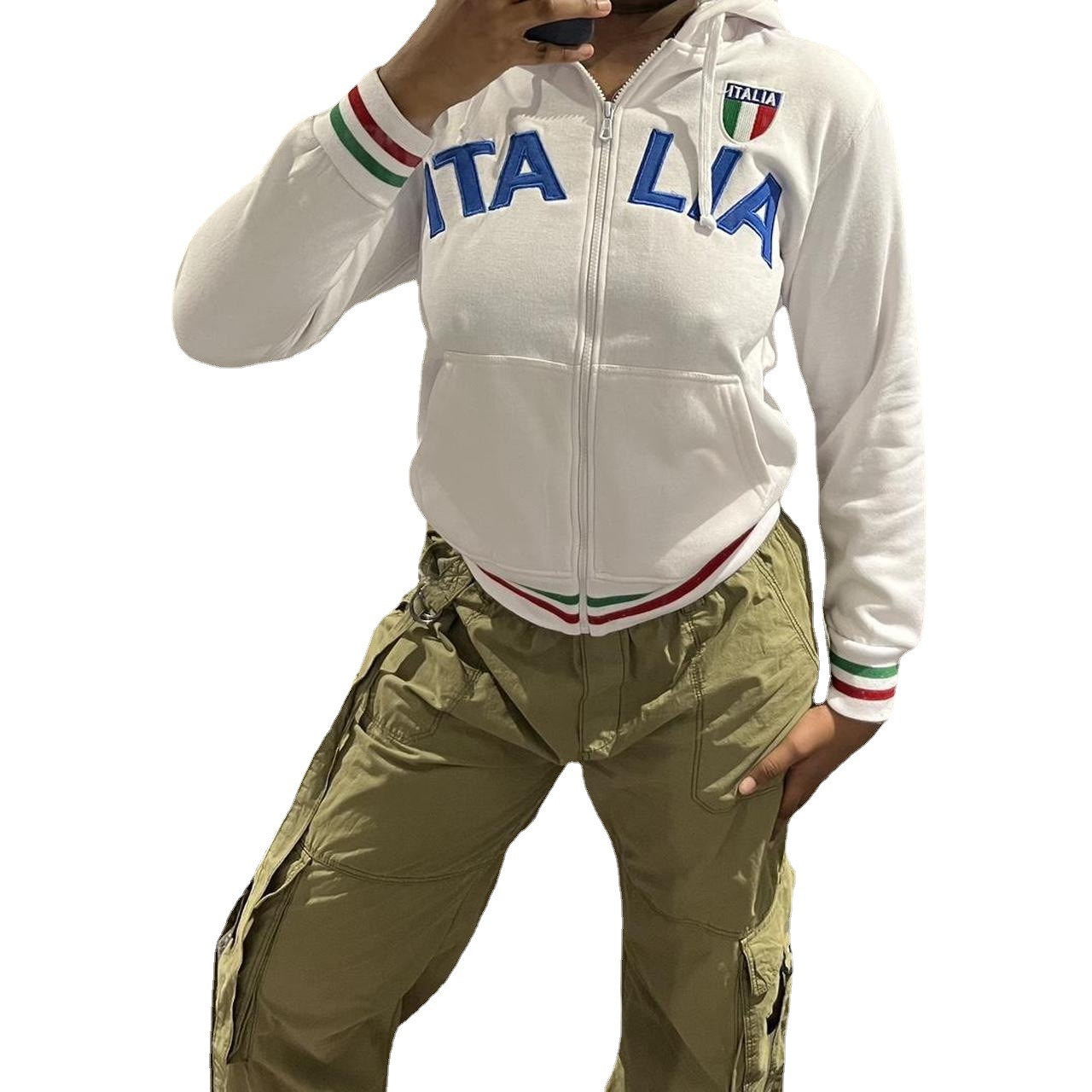 Letter Embroidered Slim Long Sleeve Zipper Sweater