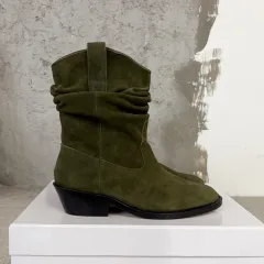 Leather Split Toe Ankle Boots - Green - View 1