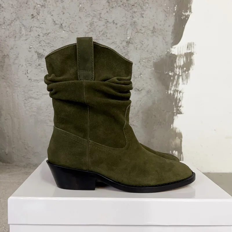 Leather Split Toe Ankle Boots - Green