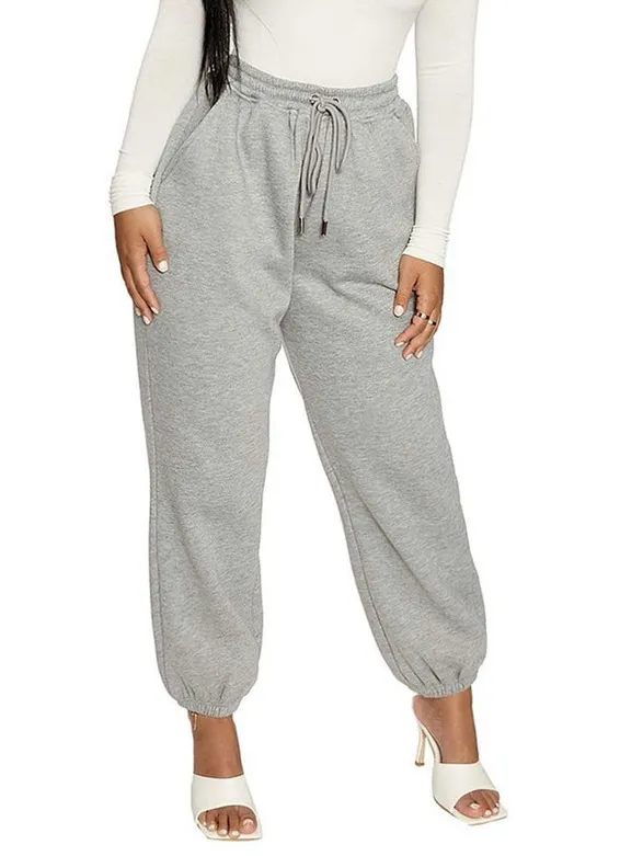Women's Fashion Solid Color Ankle Banded Pants Thick Gray - Shop at LoveMi