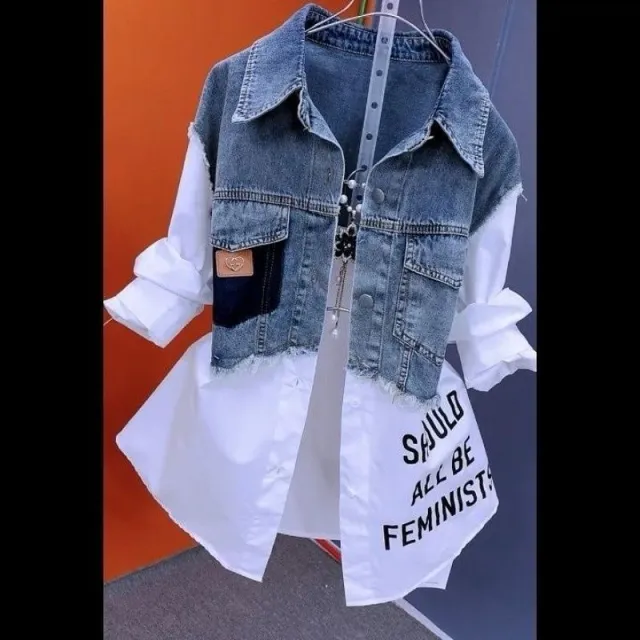 Striped Denim Coat Women's Design Niche Jacket Top White - Shop at LoveMi