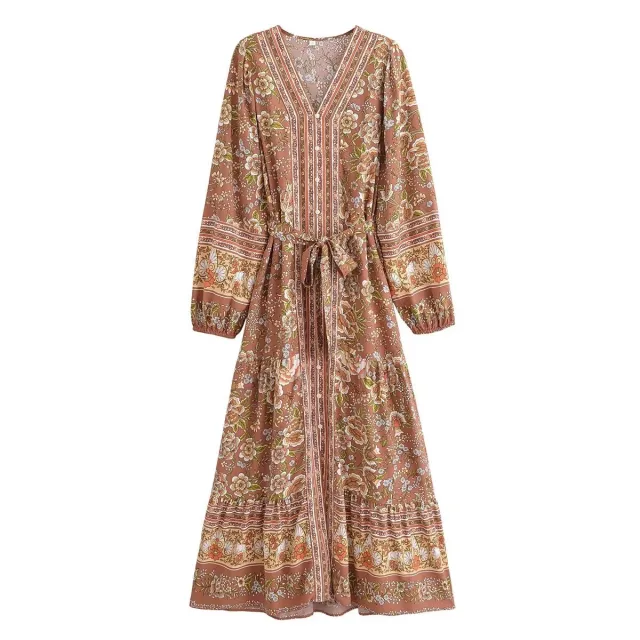 Rayon Watermark Positioning Flower Belt Dress 8861 Color - Shop at LoveMi