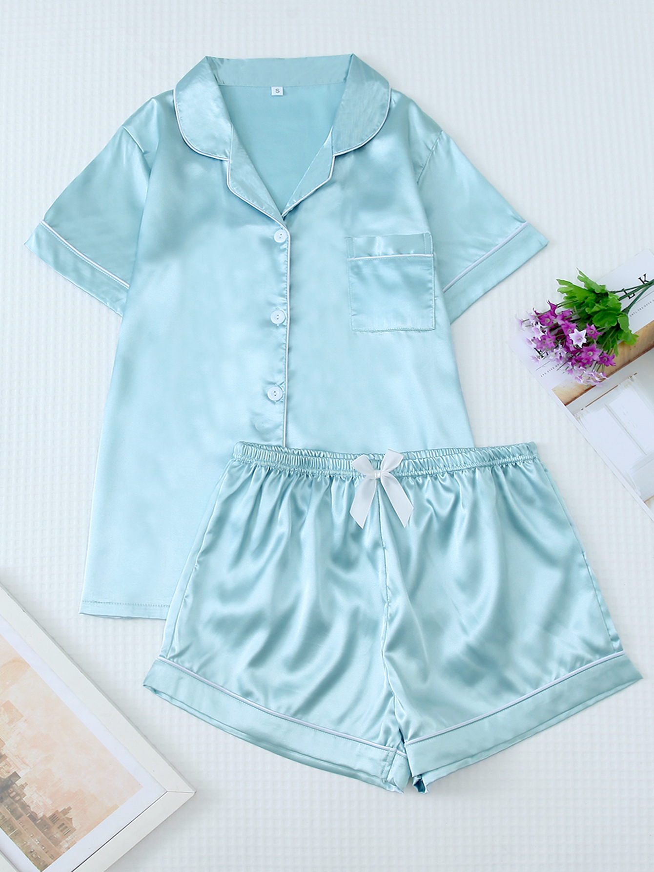 Short Sleeve Home Pajamas Women's Satin Multi-color