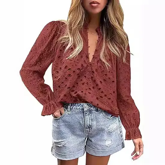 Women's Autumn Top Fashion Horn Long Sleeve Casual Red - Shop at LoveMi