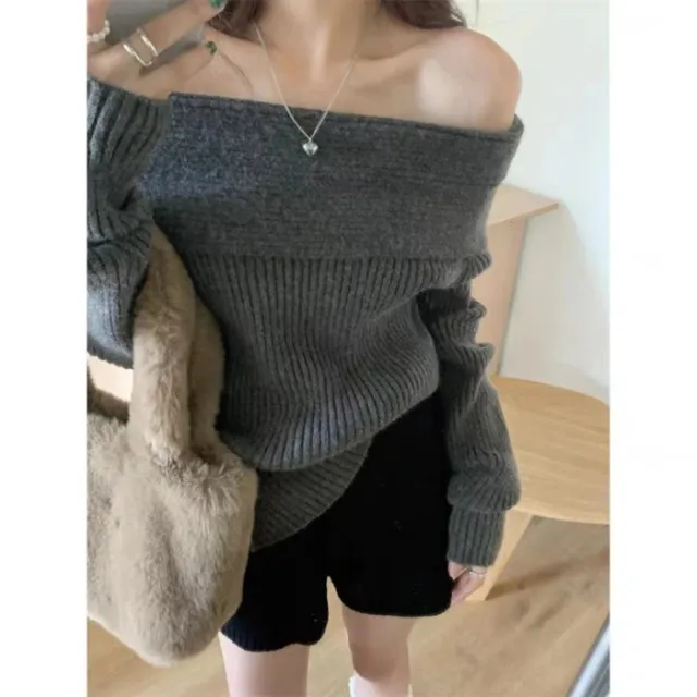 Idle Style Scarf Collar Solid Color Sweater Women's Loose Outer Wear Long Sleeve Gray - Shop at LoveMi