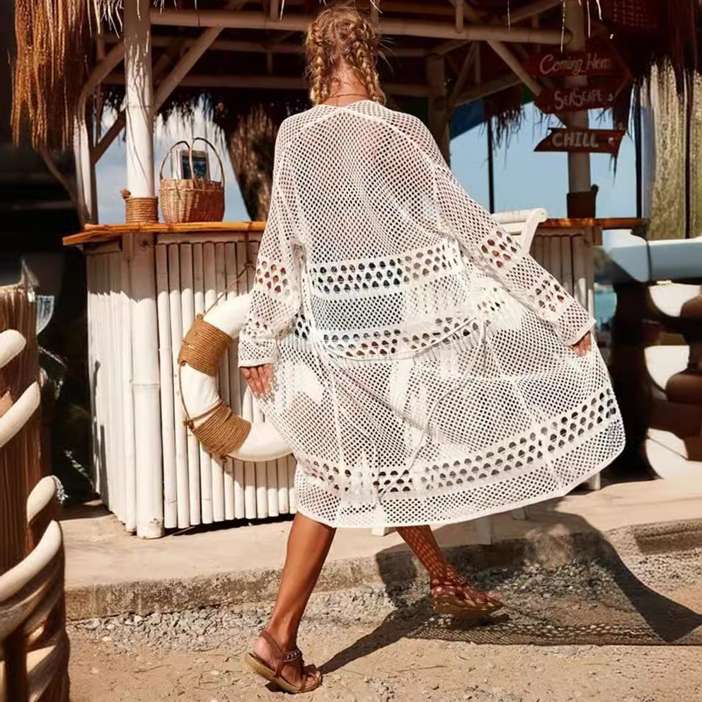 Cross-border AliExpressEbay New Springsummer Hollow-out Knitted Cardigan Crocheted Outerwear For Export Beach Sun Protection Dress