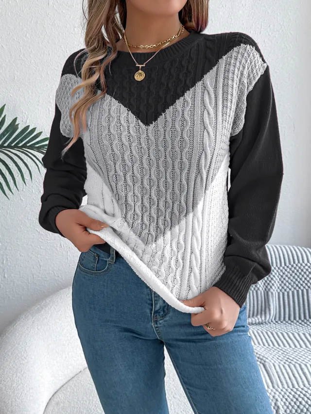 Color Matching Twist Lantern Sleeve Pullover Sweaters Women's Clothing Gray - Shop at LoveMi