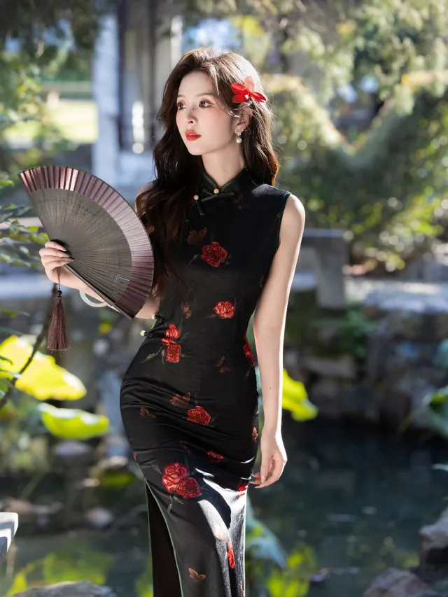 Chinese style Women's Daily Wear Slim Dress Style Rose - Shop at LoveMi