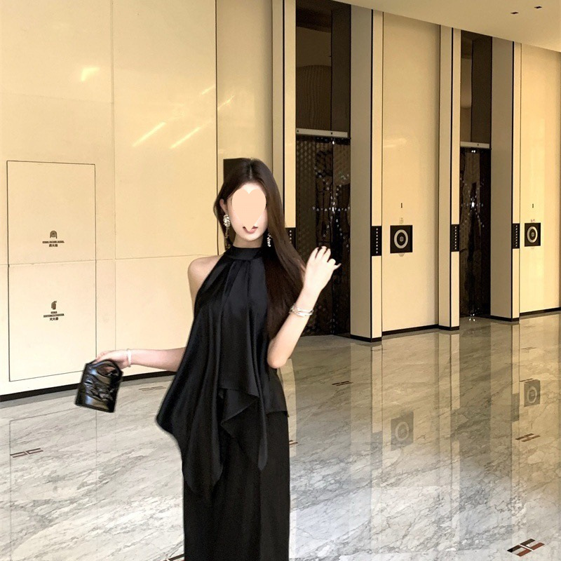 Beautiful Halter Satin Top And Skirt Two-piece Set