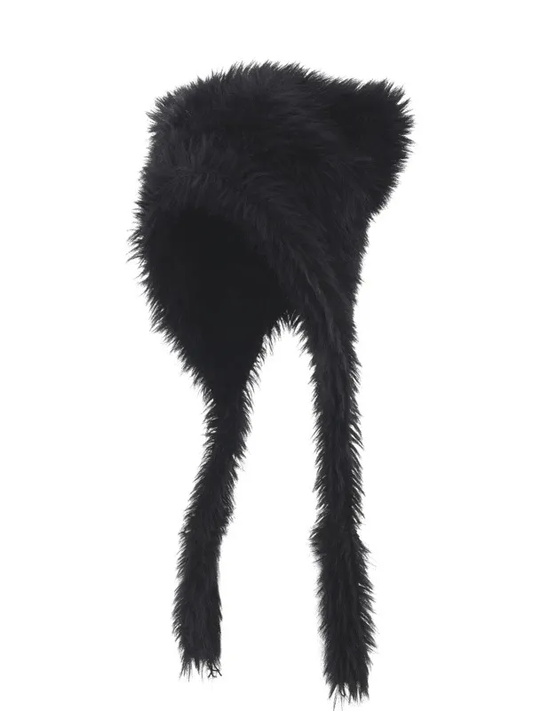 Autumn And Winter Online Influencer Cute Plush Bear Hat Thickened Warm Black - Shop at LoveMi