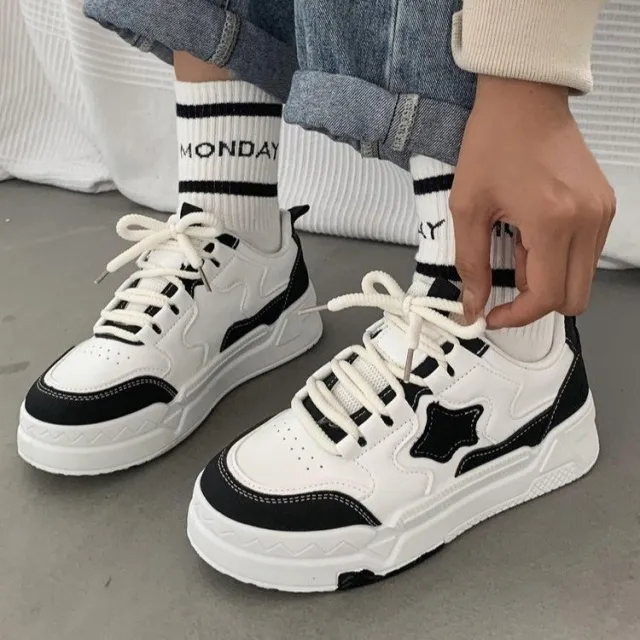Women's Spring Korean Style Thick Bottom All matching Students' Casual Skate Shoes Black - Shop at LoveMi