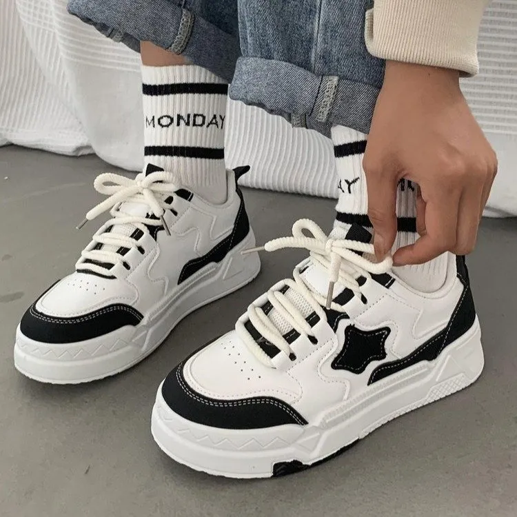Women's Spring Korean Style Thick Bottom All-matching Students' Casual Skate Shoes - Black