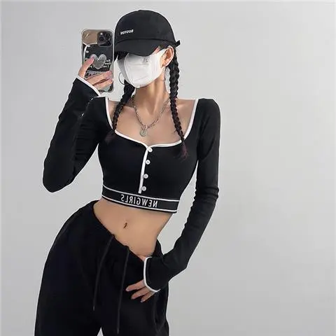 High Waist Bare Midriff Slim Fit Inner Sports Top Black - Shop at LoveMi
