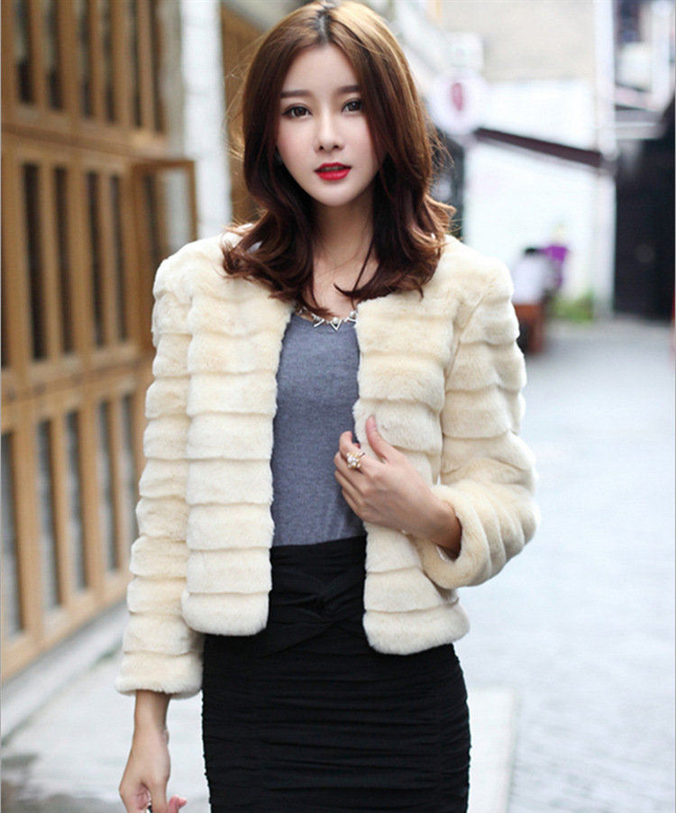 Korean Style Faux Rabbit Fur Mink Fur Long Sleeve Coat