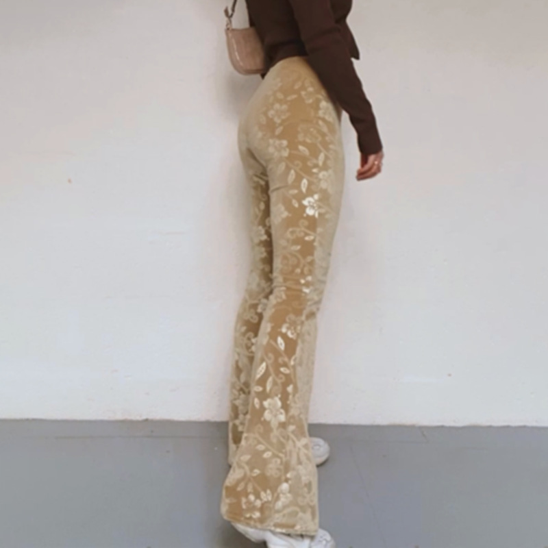 Title 7, Patterned High-rise Flared Flocked Track Pants