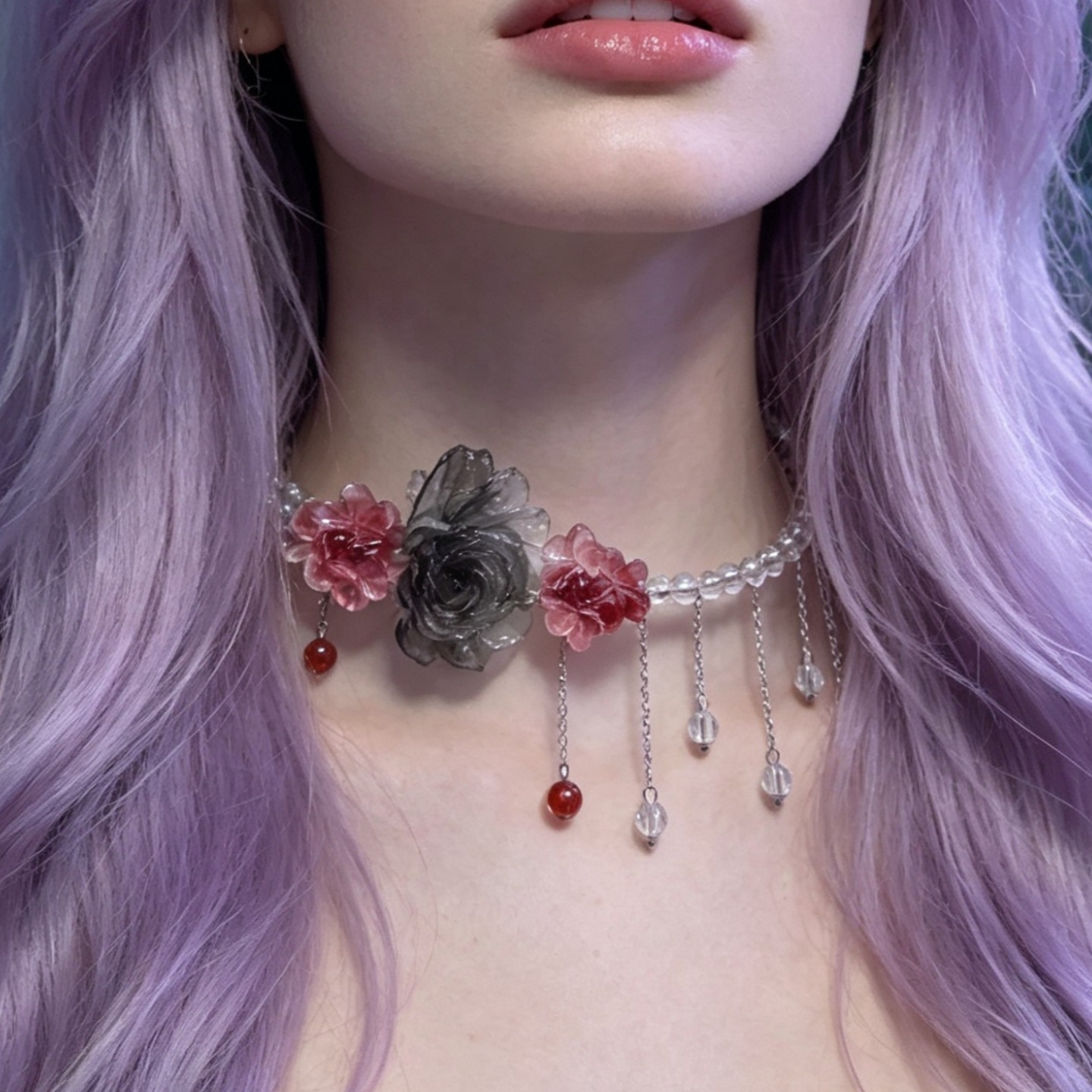 Rose Crystal Tassel Necklace, picture 2 of 4