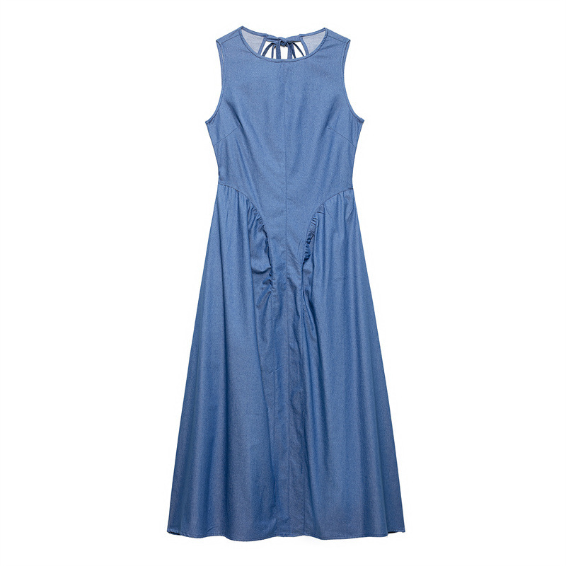 European And American Style Denim Light Color Back Hollow Denim Dress