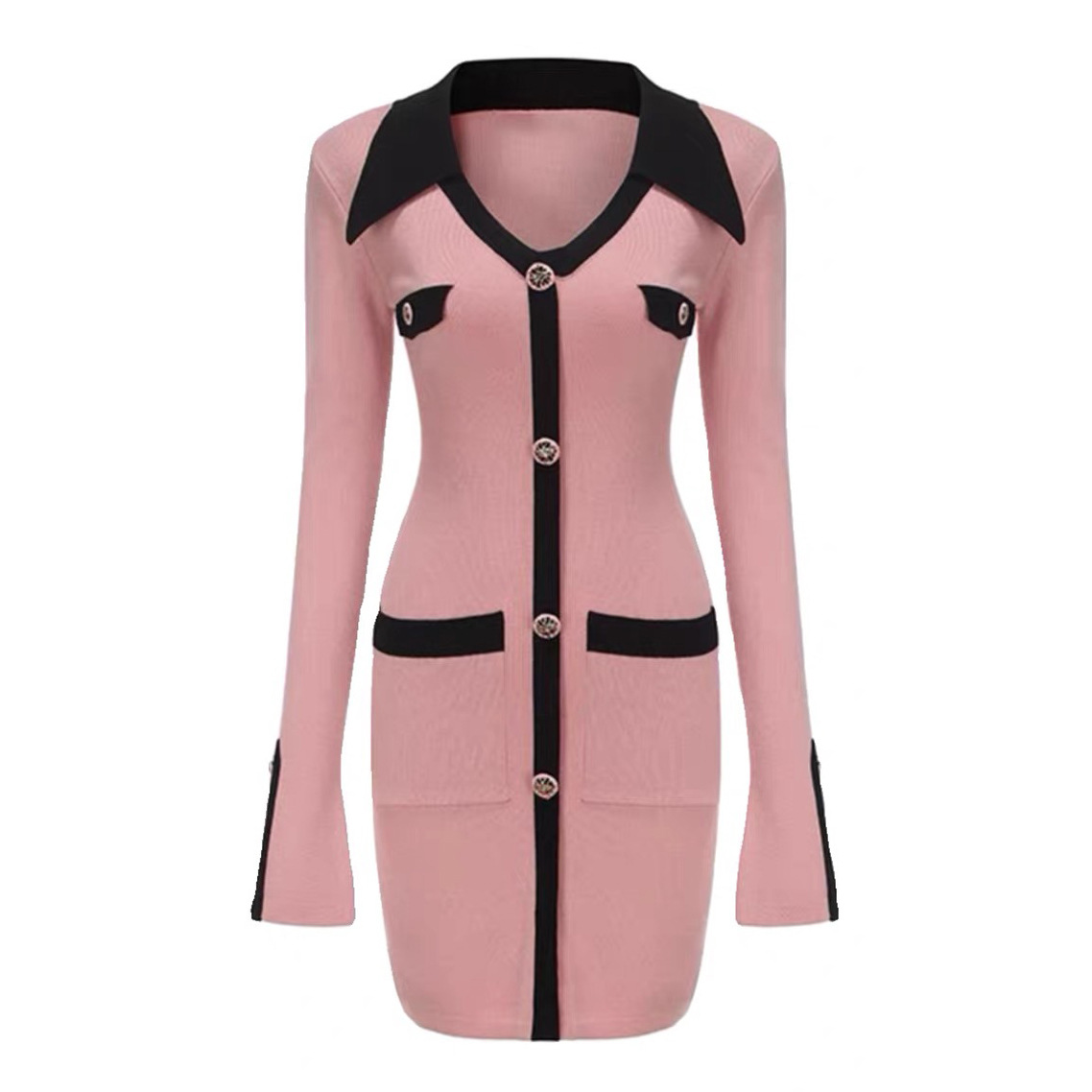 Younger Fashion Slim Lapel Knitted Sheath Dress
