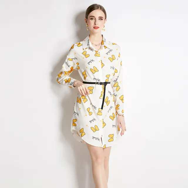 Top Lapel Shirt Printed Long Bow Yellow - Shop at LoveMi