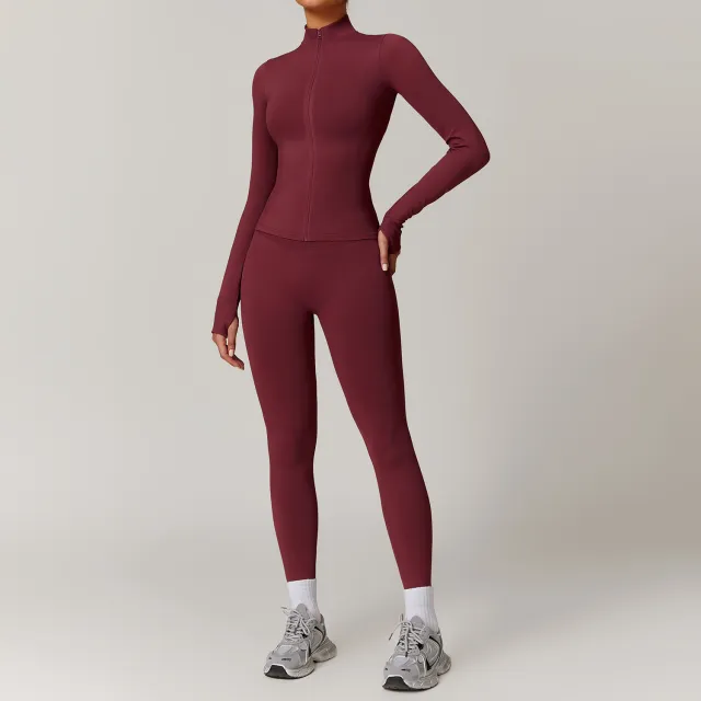 Windproof Slim Fit Warm Top Exercise Running Outfit 7755 Cherry Red - Shop at LoveMi