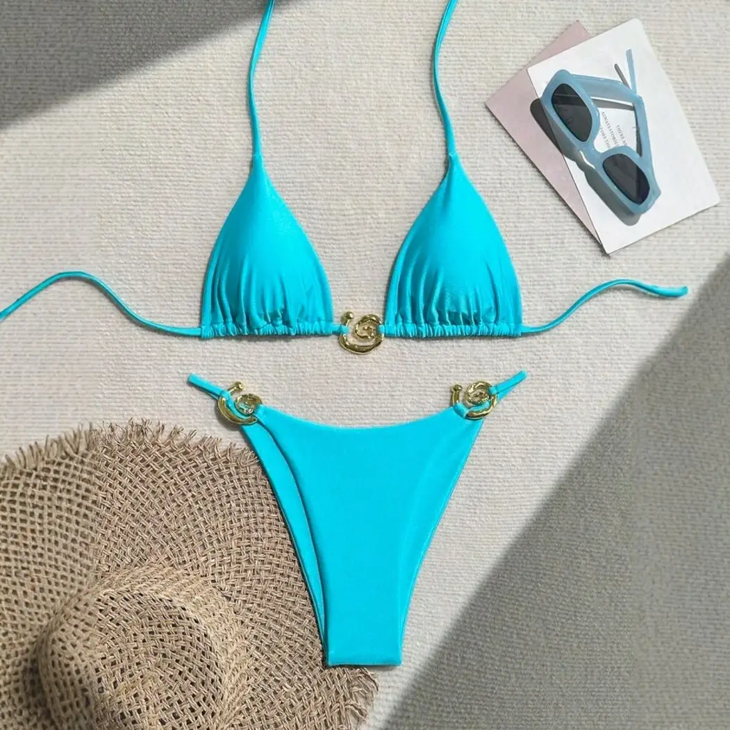 Lady Sexy Split Pure Color Bikini Swimsuit