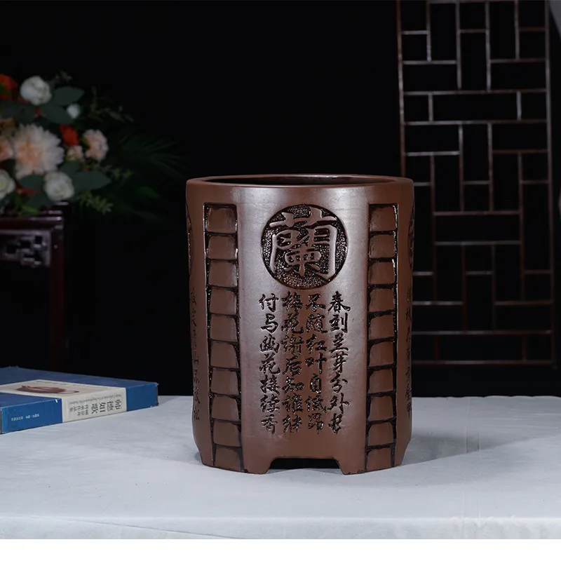 Antique Style Redware Flower Pot Retro Square Hexagonal Bonsai