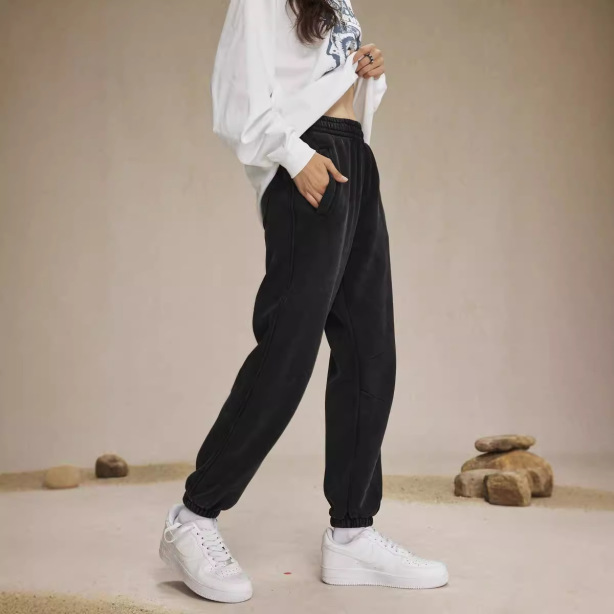 High Street American Retro Washed Distressed Batik Fleece Ankle-tied Casual Sweatpants Male