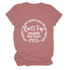 Letter Crew Neck Short Sleeve Loose Women's T-shirt - Rose Gold White Font - View 1