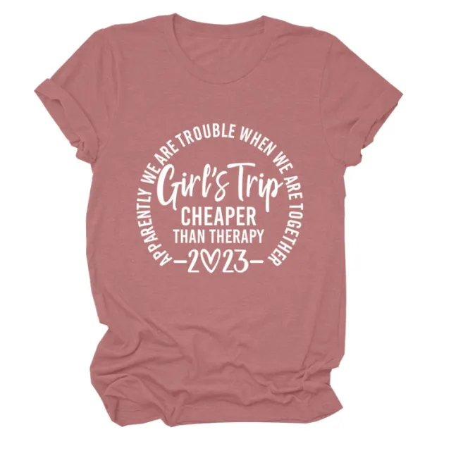Letter Crew Neck Short Sleeve Loose Women's T shirt Rose - Shop at LoveMi