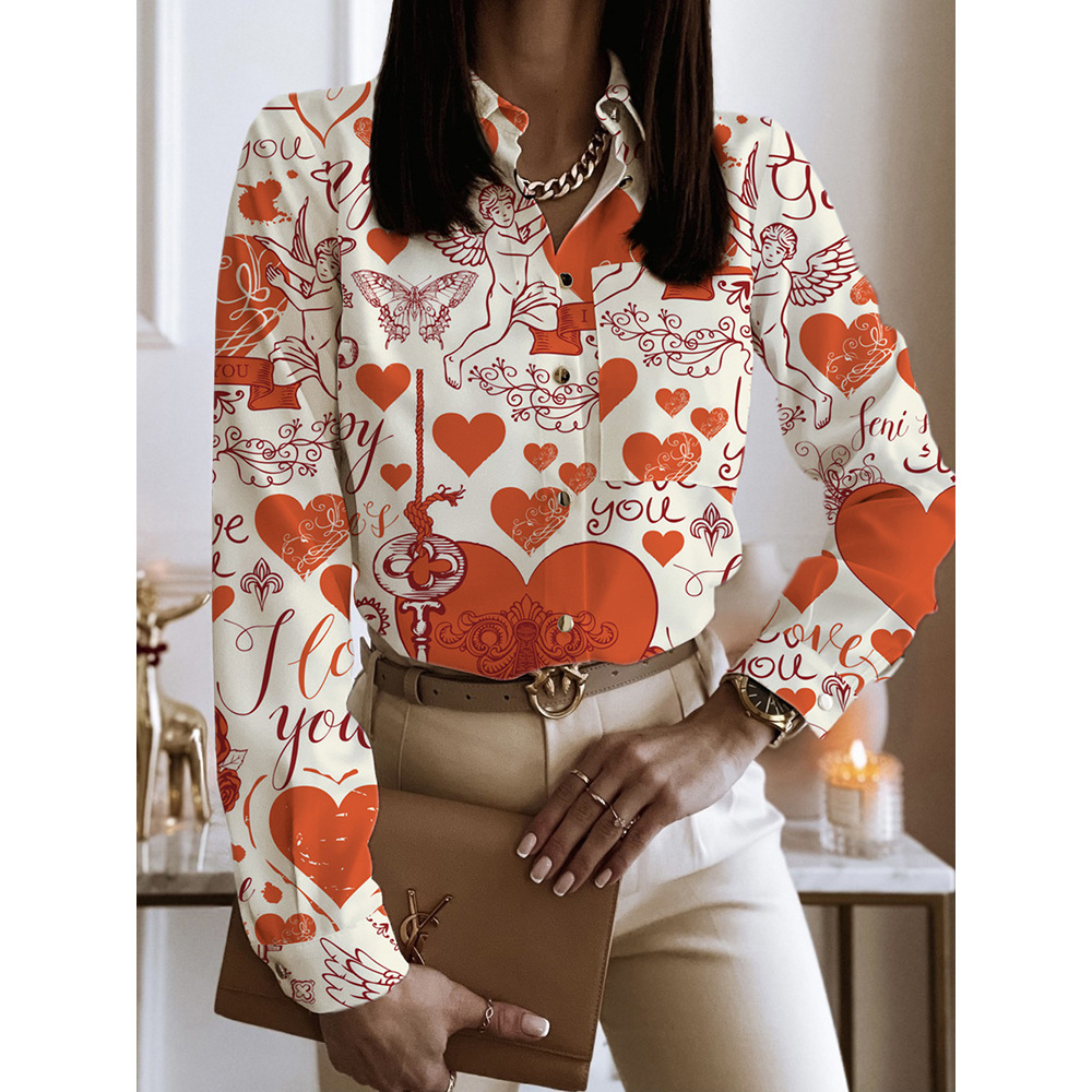 Spring And Autumn Long Sleeve Loose Printed Long Sleeve Lapel Mid length Shirt Style 11 - Shop at LoveMi