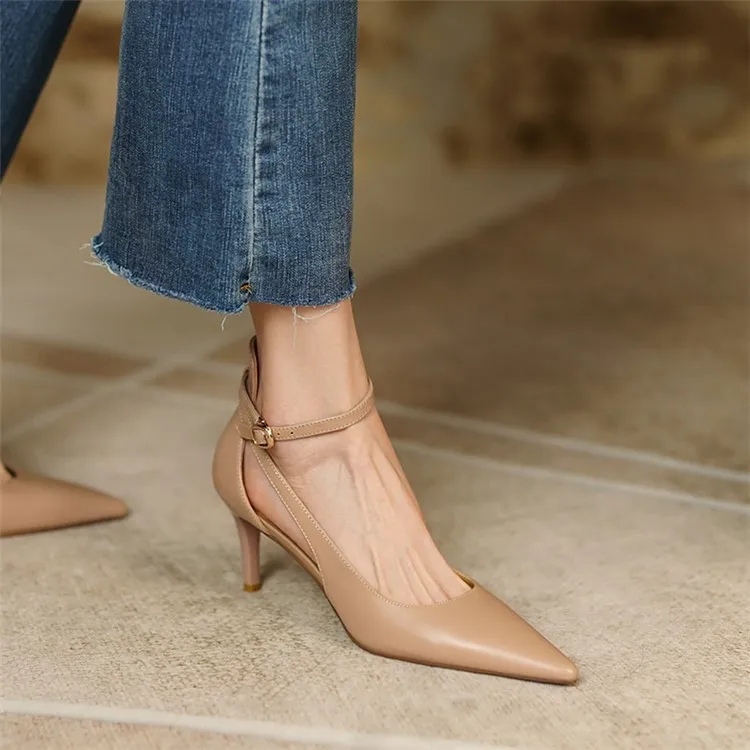 New French Minority Pointed High Heel Sandals For Women - Apricot