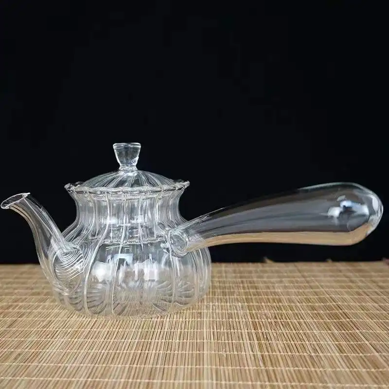 Chinese Style Borosilicate Glass Pot Stripe Side Handle Glass Scented Teapot Cooking Tea
