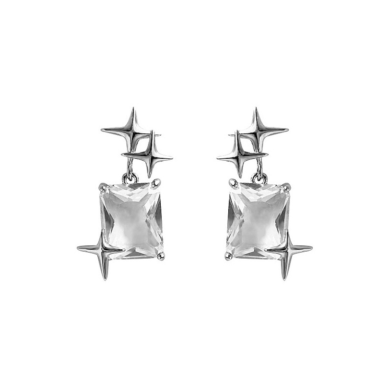Silver Needle Transparent Simple Small Sugar Cube Star Ear Studs