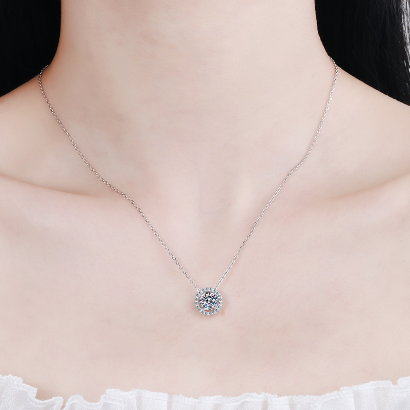 925 Sterling Silver Moissanite Necklace For Women Round Bag Pendant Simple