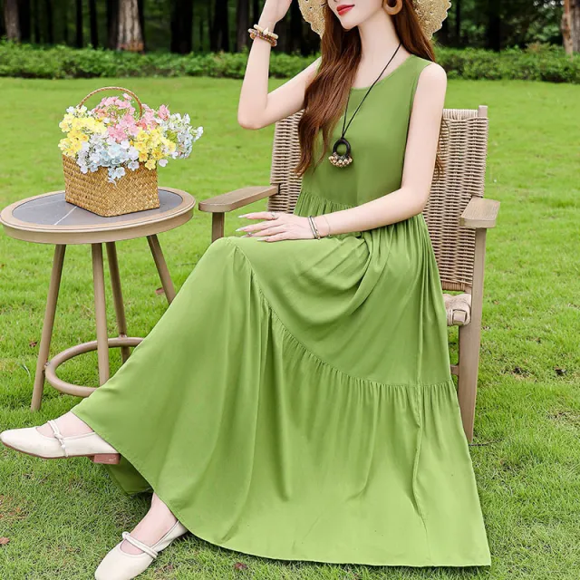 Summer Cotton Silk Dress Outer Wear Fruit Green - Shop at LoveMi
