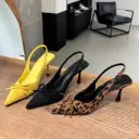 Pointed-toe Leopard-print Bow-covered Sandals Stiletto-heel Peep-toe Pumps view 1