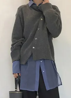 Diagonal Buckle Lazy Sweater Cardigan Round Neck Women's Knitted Coat - Gray - View 1