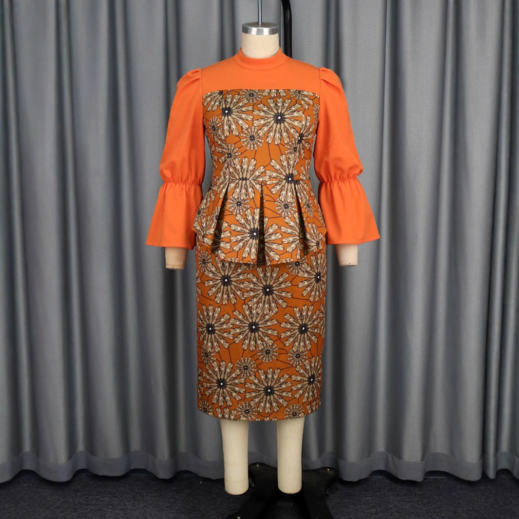 Women's Floral Print Flare Sleeve Dress