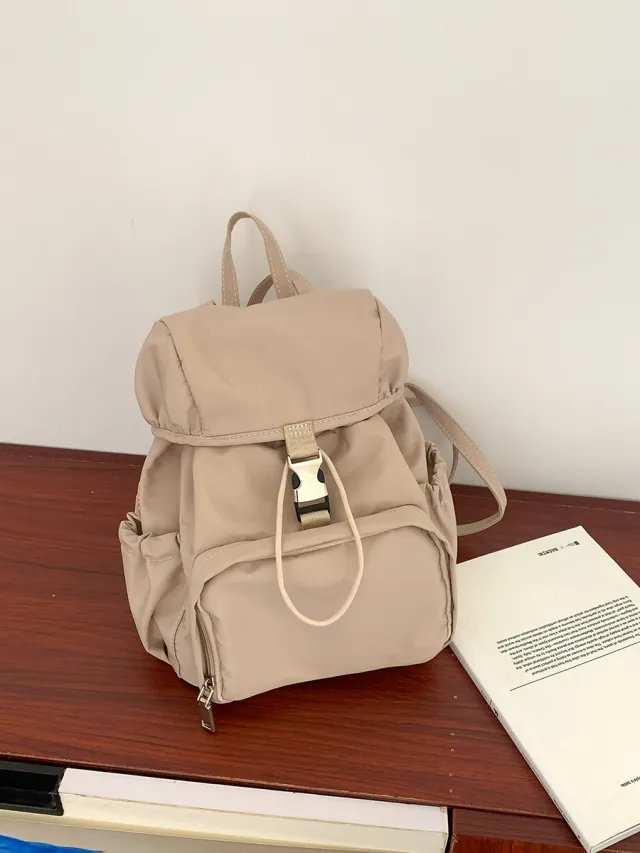 Simple Small Backpack Nylon Fashion Casual Schoolbag Apricot - Shop at LoveMi
