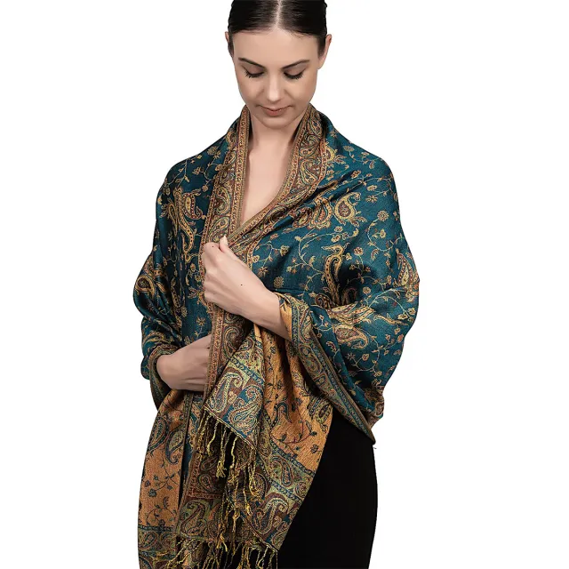 Autumn And Winter Ethnic Style Vintage Tassel Shawl Middle East Paisley Jacquard Scarf For Women Dark Green - Shop at LoveMi